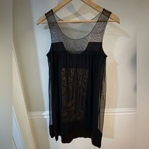 Vivenne Tam Black mesh overlay cocktail party mini dress cheetah print sequins 4